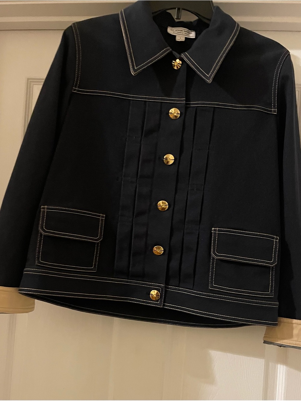 St. John Sport By Marie Gray Navy Contrast-Stitch Button-Front Jacket
